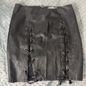 Hot & Delicious black leather lace up mini skirt